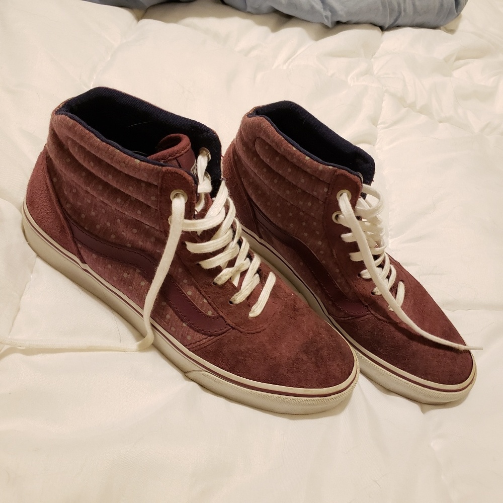 Vans maroon polka dot high top sneakers- size7